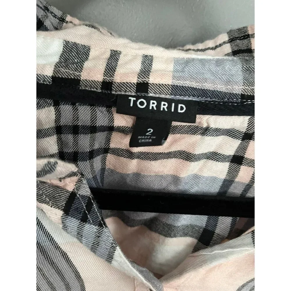 Torrid size 2 pink and black plaid shirt top - Picture 2 of 3